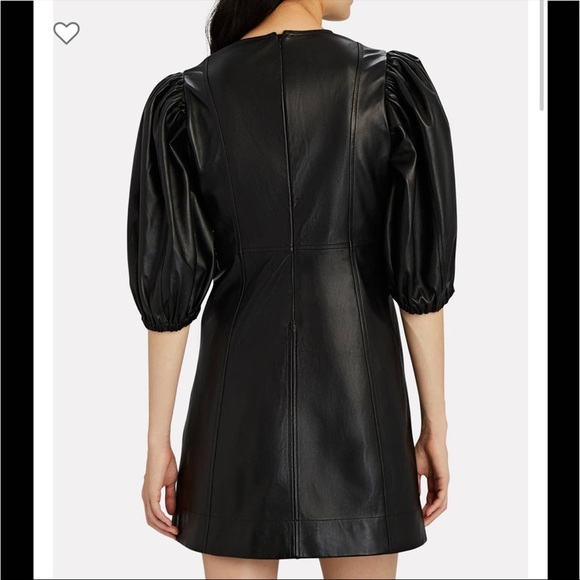Ganni Puff Sleeve V Neck 100% Lamb Leather Dress - Picture 12 of 13
